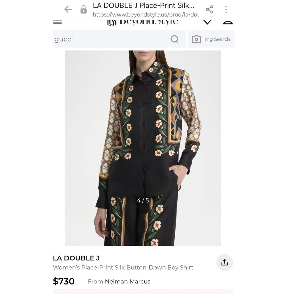 La Double J Dazed Placée Black Floral Silk Blouse Boy Style Button Up Shirt - Picture 6 of 11